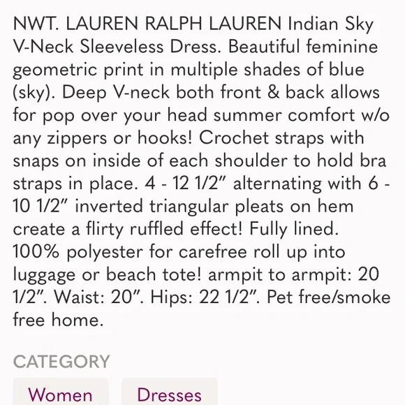 NWT Ralph Lauren blue tile print dress with pockets 10 M - Picture 4 of 9